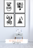 Scandinavian - Girls Rule - Set of 4- Nursery Prints - Krafty Hands Designs