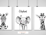 Safari Animal's - Black and White - Krafty Hands Designs