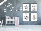 Pink Safari Animals - Set of 3- Nursery Print - Krafty Hands Designs