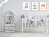 Watercolour - Pink Little Miracle Bear - Set of 3- Nursery Prints - Krafty Hands Designs