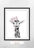 Safari Giraffe With Pink Hat- Nursery Print - Krafty Hands Designs