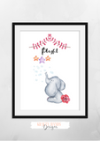 Watercolour - Pink Elephant - Set of 3- Nursery Prints - Krafty Hands Designs