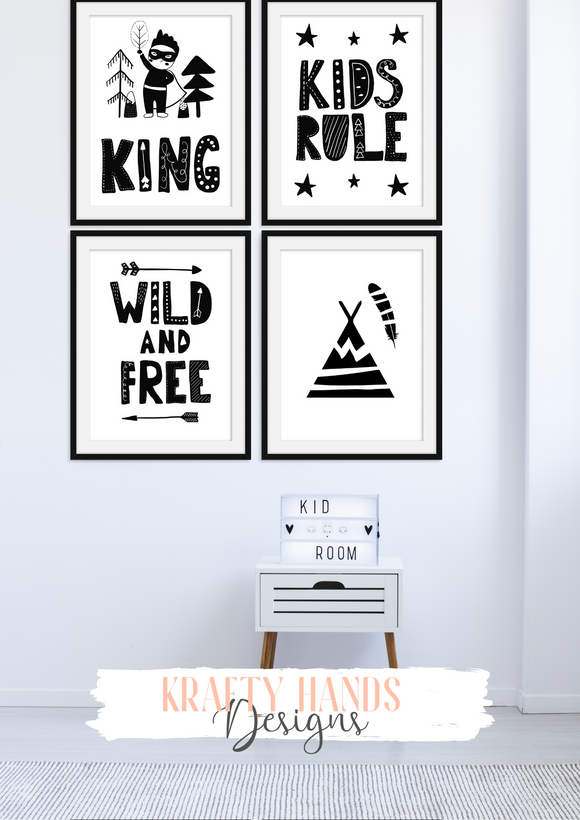 Scandinavian - King - Set of 4- Nursery Prints - Krafty Hands Designs