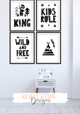 Scandinavian - Wild and Free - Nursery Print - Krafty Hands Designs