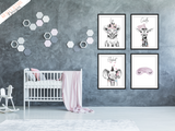Pink Safari Animals - Set of 3- Nursery Print - Krafty Hands Designs