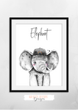 Safari Elephant with Hat - Nursery Print - Krafty Hands Designs
