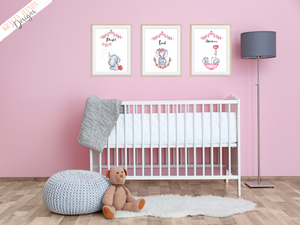 Watercolour - Pink Elephant - Set of 3- Nursery Prints - Krafty Hands Designs