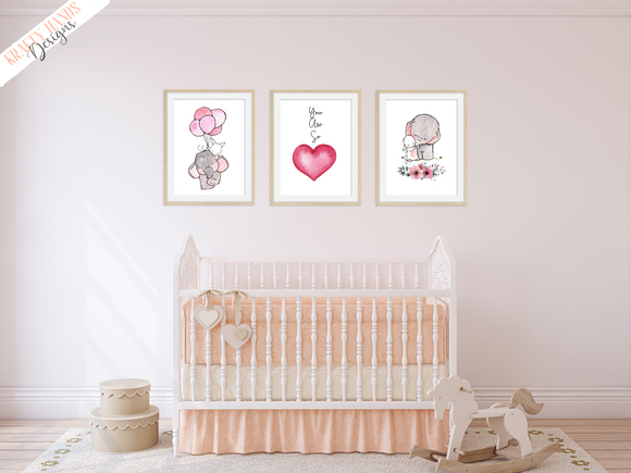 Watercolour Pink You Are So Loved Set of 3 Nursery Prints Krafty Hands Designs