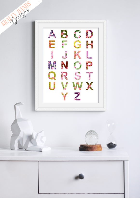 Floral Alphabet - Nursery Print - Krafty Hands Designs
