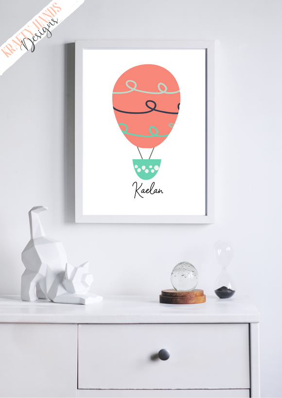 Personalised Hot Air Balloon - Nursery Print - Krafty Hands Designs
